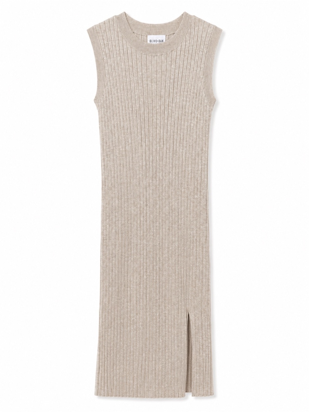 Olive + Oak Ribbed Sleeveless Knit Midi Dress Beige Side Slit XL